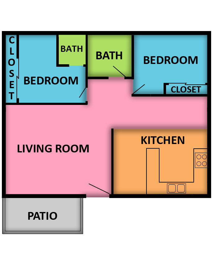 This image is the visual schematic floorplan representation of Plan A at Vista View Apartments.